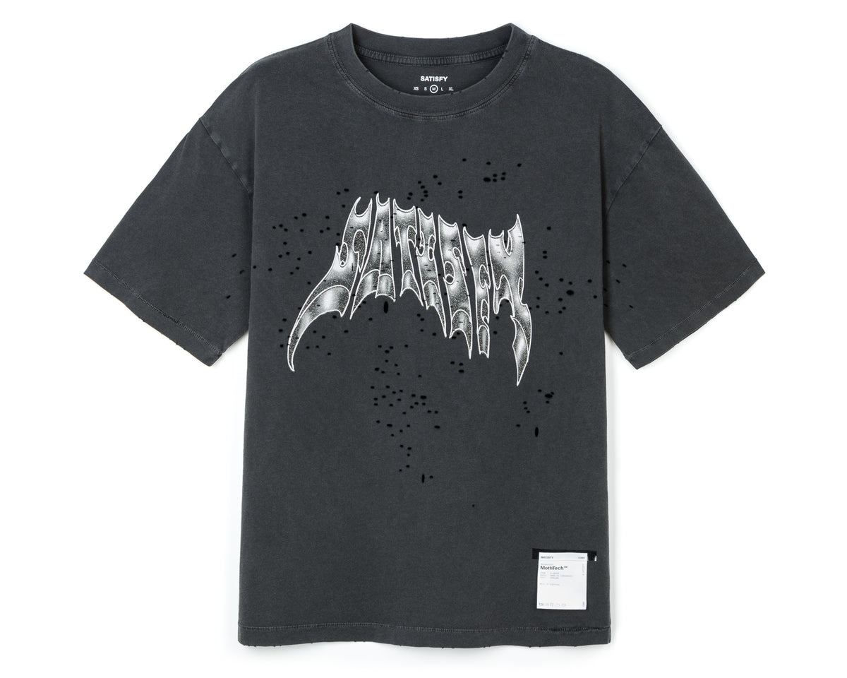 SATISFY MOTHTECH™ T-SHIRT AGED BLACK GLITTER LOGO