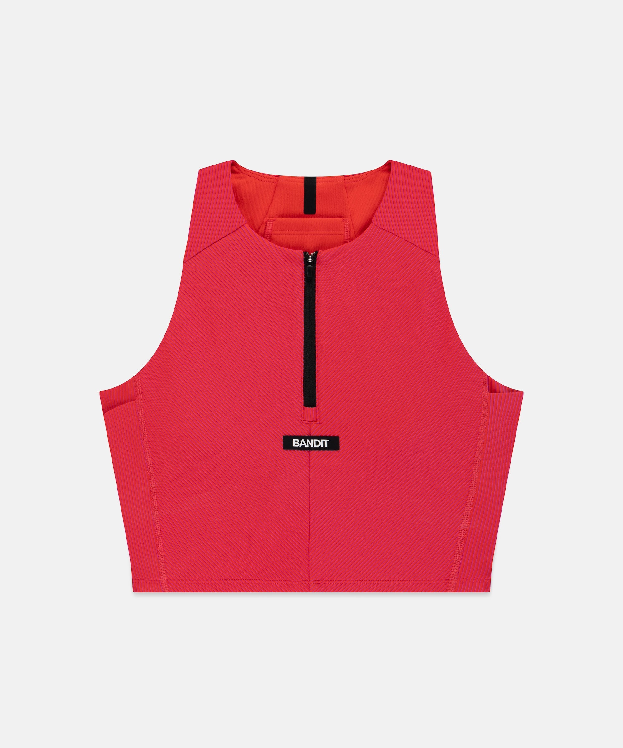 BANDIT RUNNING STRIPED CADENCE ZIP FRONT HALTER CROP