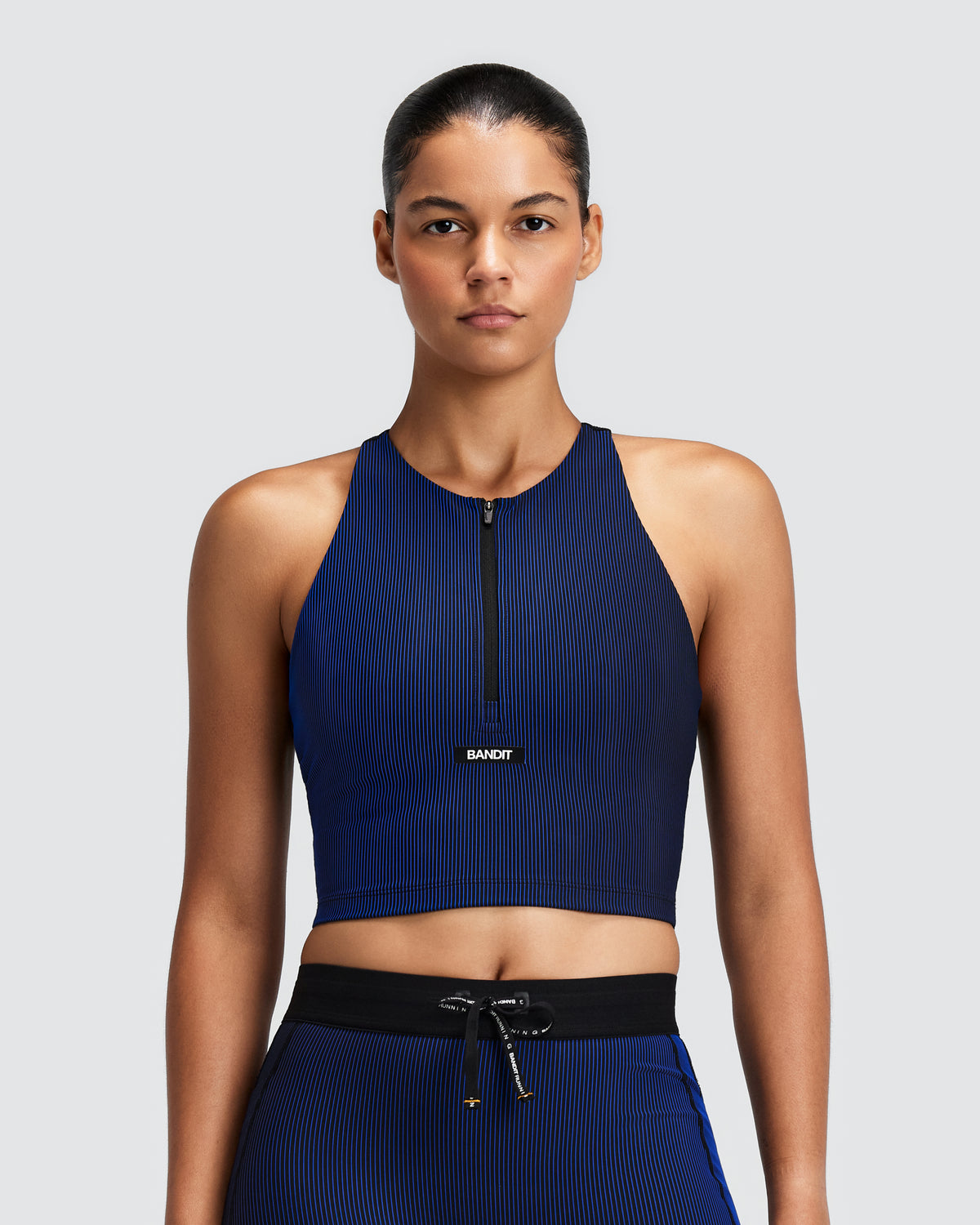 BANDIT RUNNING Women's Striped Cadence™ Pop Stitch V-Neck Race Crop