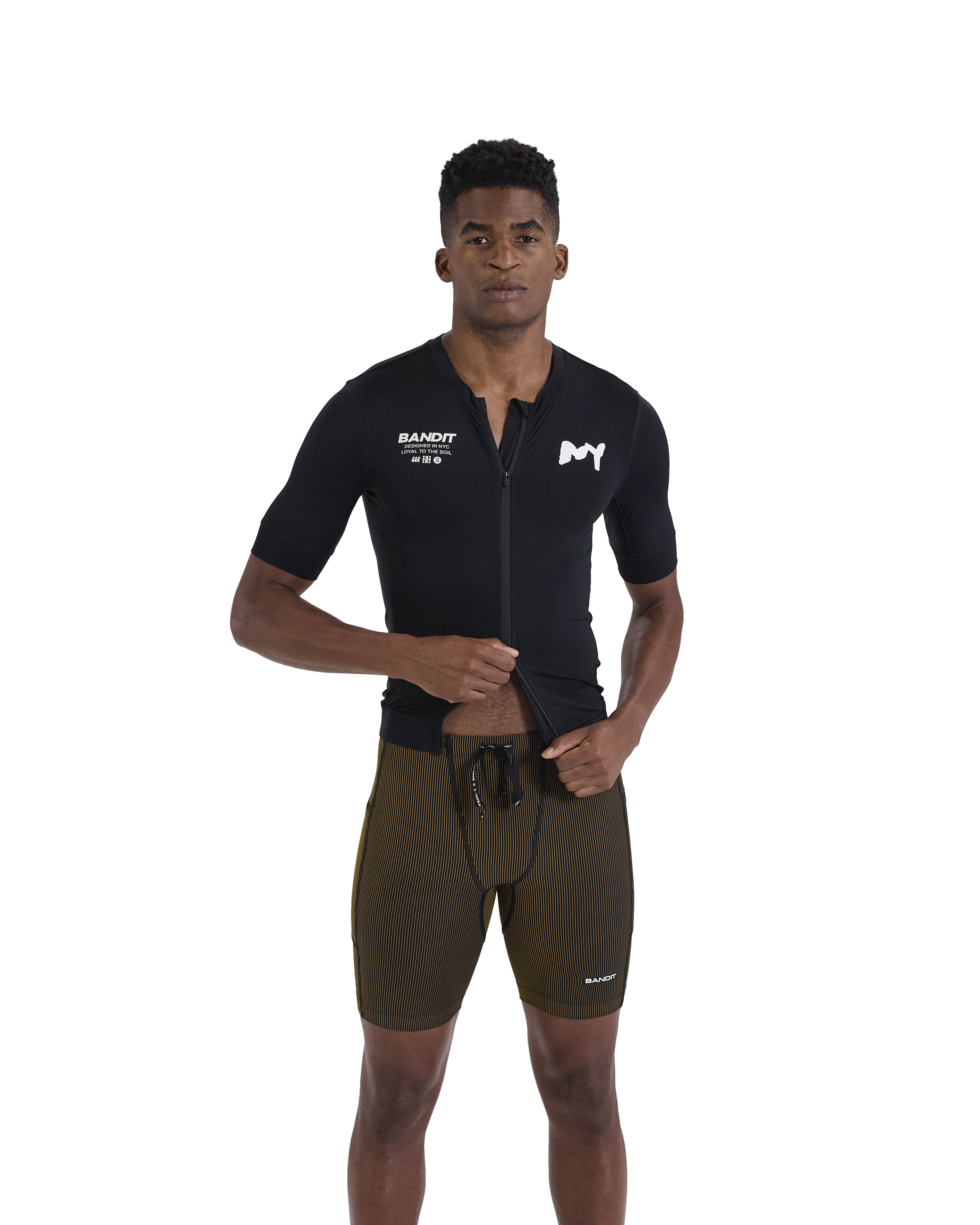 Bandit Running Pieced Short Sleeve Zip Top