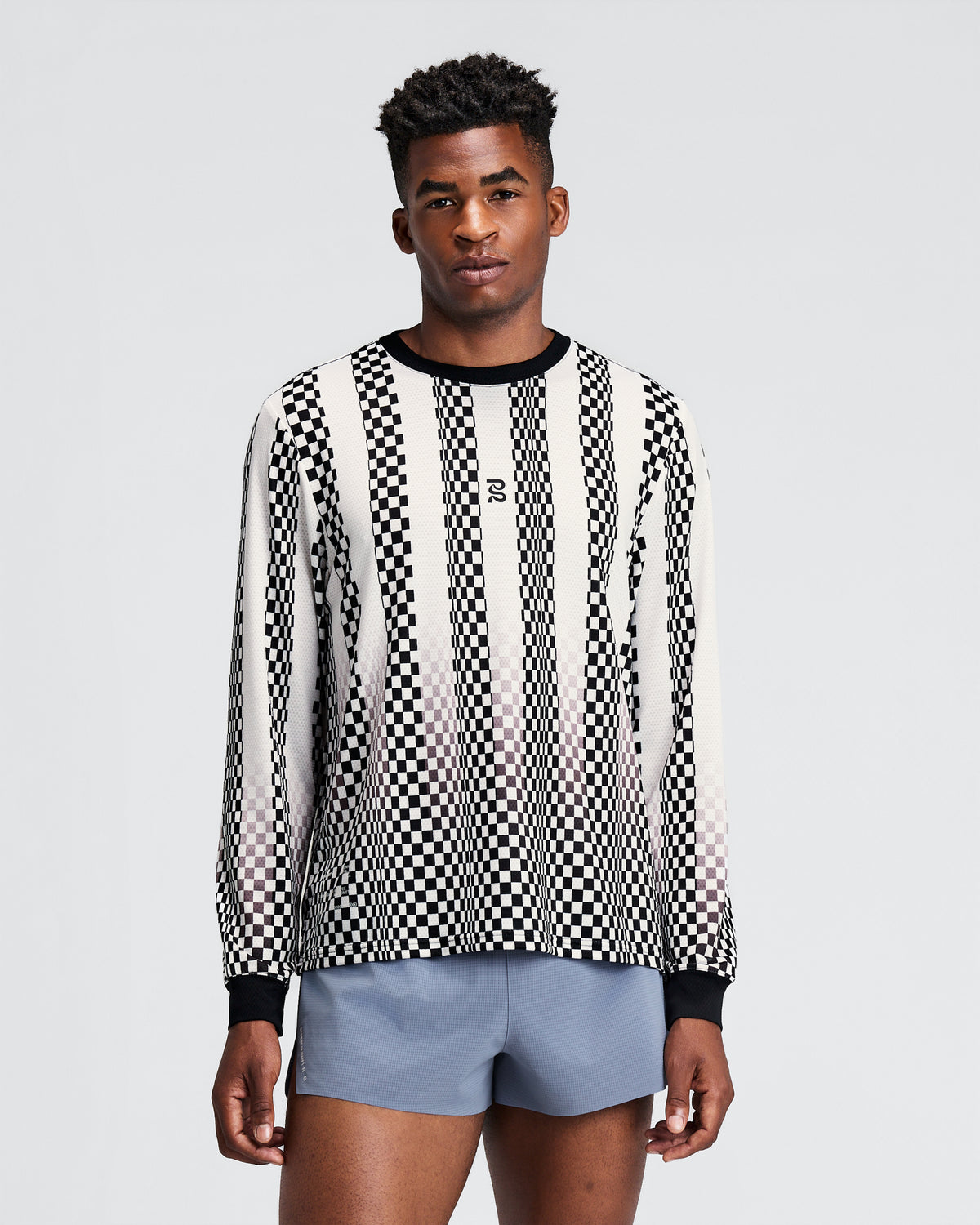 Men_s Micromesh™ Long Sleeve Performance Tee - Checkerboard Stripe