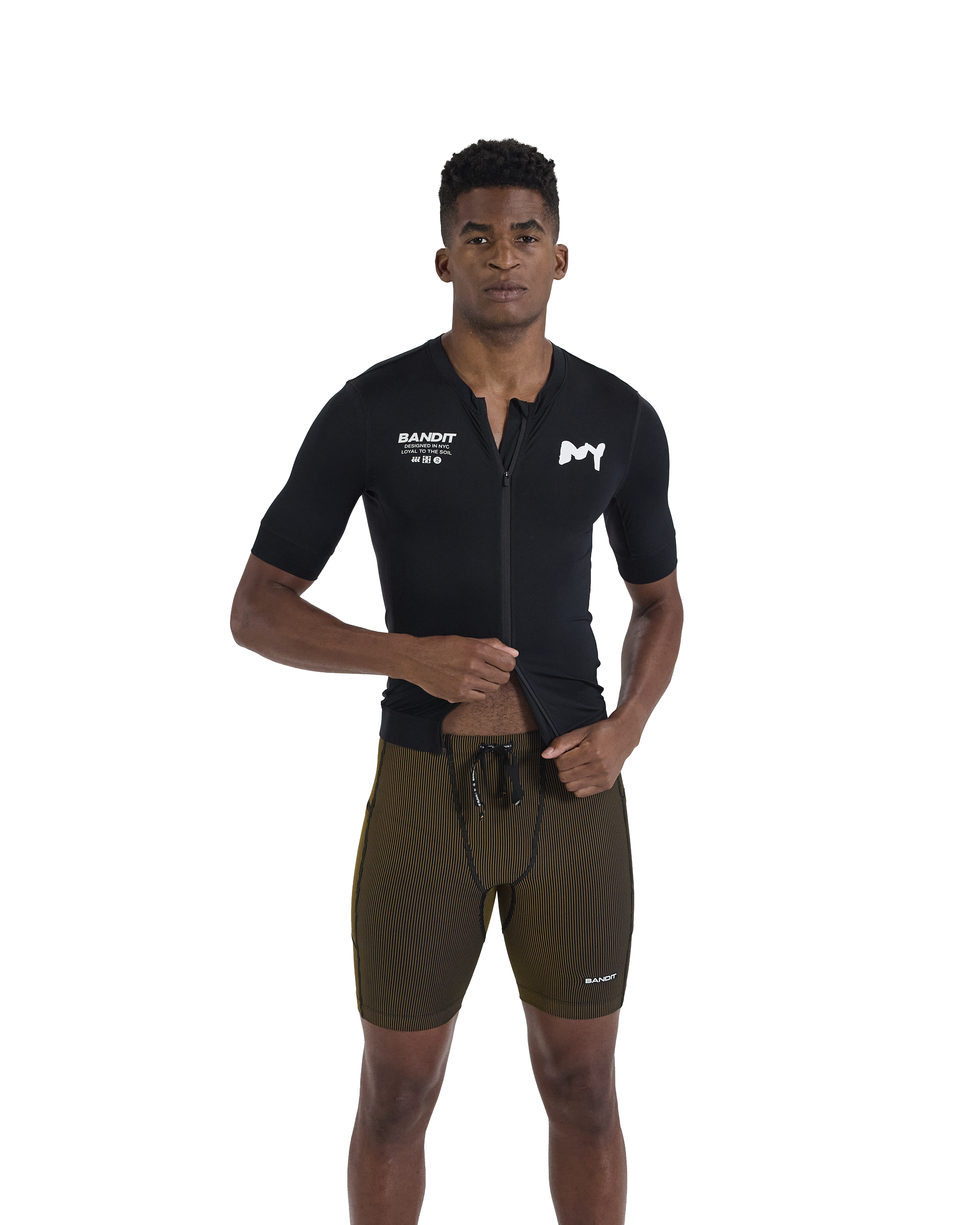 Bandit Running Pieced Short Sleeve Zip Top