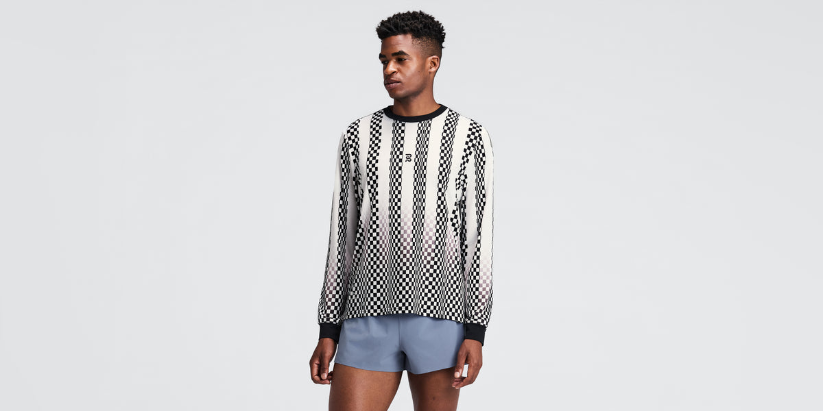 Men_s Micromesh™ Long Sleeve Performance Tee - Checkerboard Stripe
